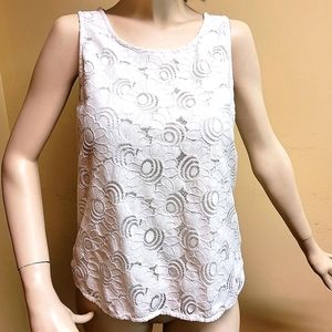 Ann Taylor Loft White Lace SleevelessTop, Size Small Petite